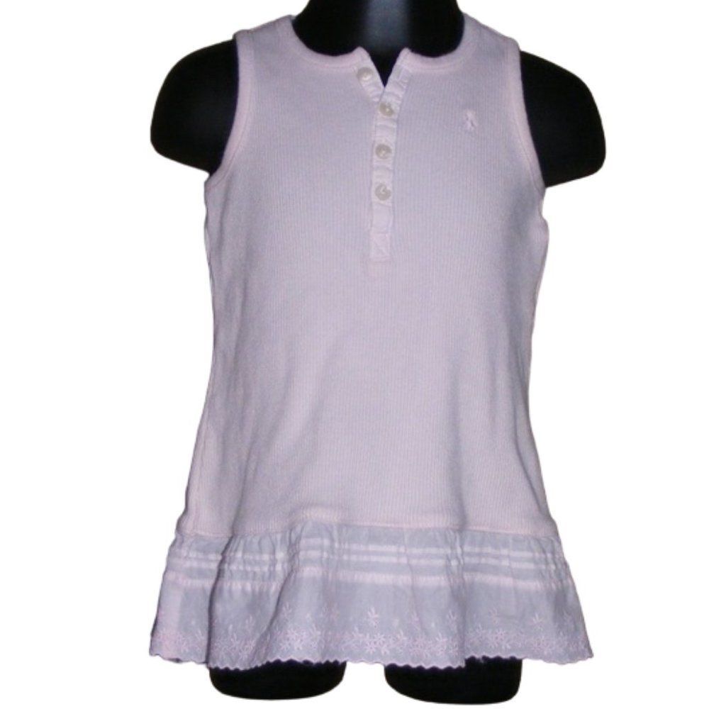 RALPH LAUREN Dress, 9m, Pink pony, ribbed cotton, Summery, Sleeveless, Lace trim